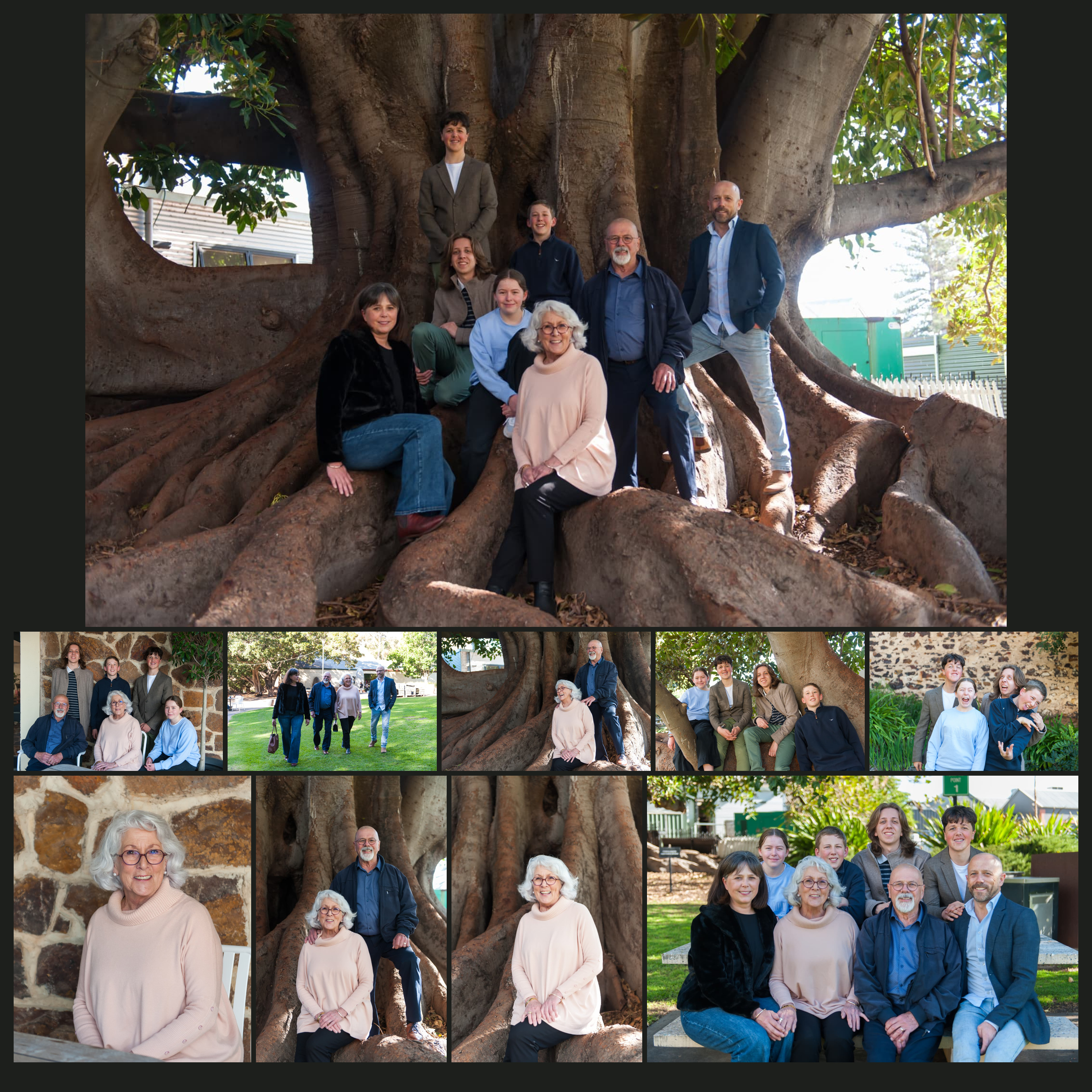 Family portrait collage — grandparents, parents and grandchildren together