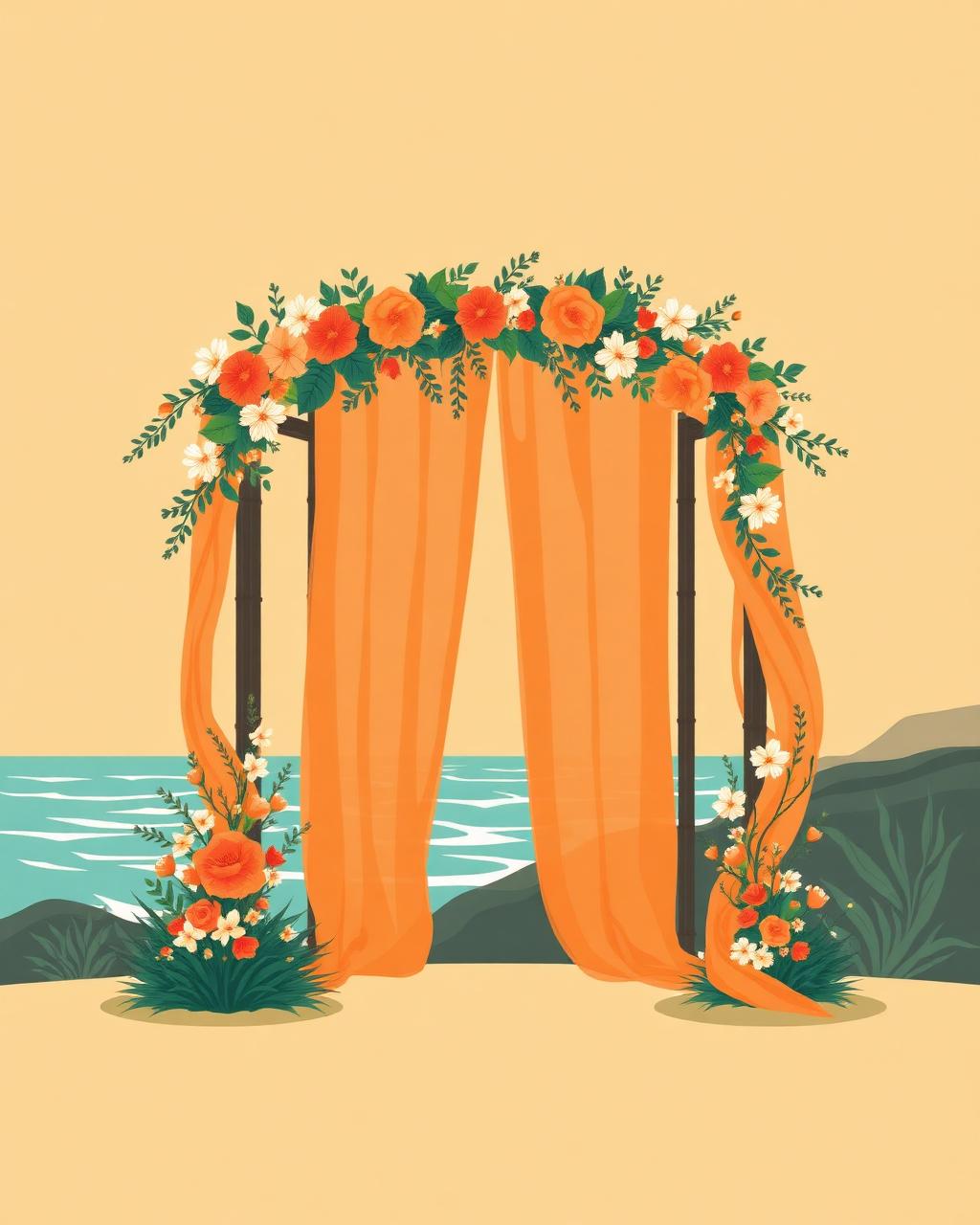 Coastal wedding arch illustration